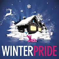 Text reads "WINTERPRIDE" Image: A cabin in the snow.