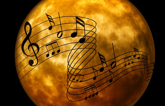 Image: Music Notes Floating Over a Yellow Moon